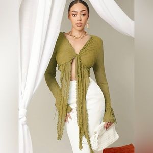 SHEIN Privé Lettuce Trim Knot Front Crop Top